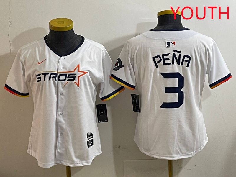 Youth Houston Astros #3 Pena White three generations Joint Name Nike 2025 MLB Jersey style 1